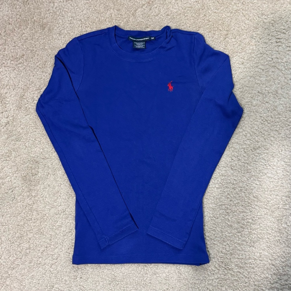 Ralph Lauren Royal Blue Long Sleeve Crewneck with Red Pony